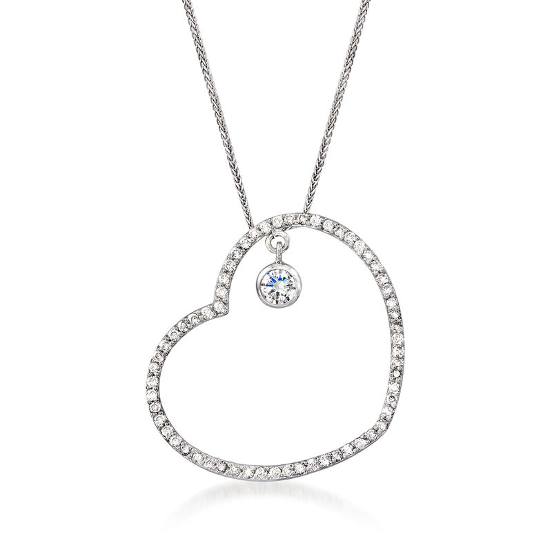 C. 1990 Vintage 1.50 ct. t.w. Diamond Heart Pendant Necklace in 14kt White Gold. 20&quot; image number 0