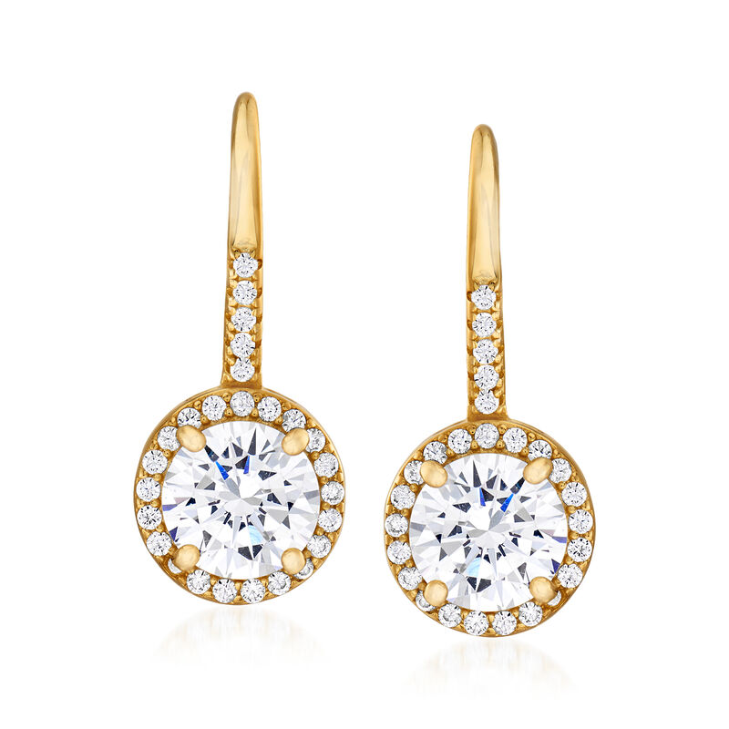 2.80 ct. t.w. CZ Drop Earrings in 18kt Gold Over Sterling image number 0
