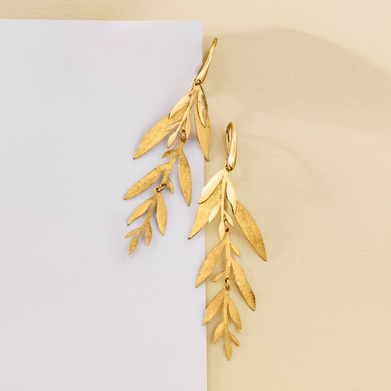 Italian 18kt Gold Over Sterling Leaf and Branch Drop Earrings image number 2
