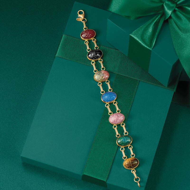 Multi-Stone Scarab Bracelet in 14kt Yellow Gold. 8&quot; image number 2