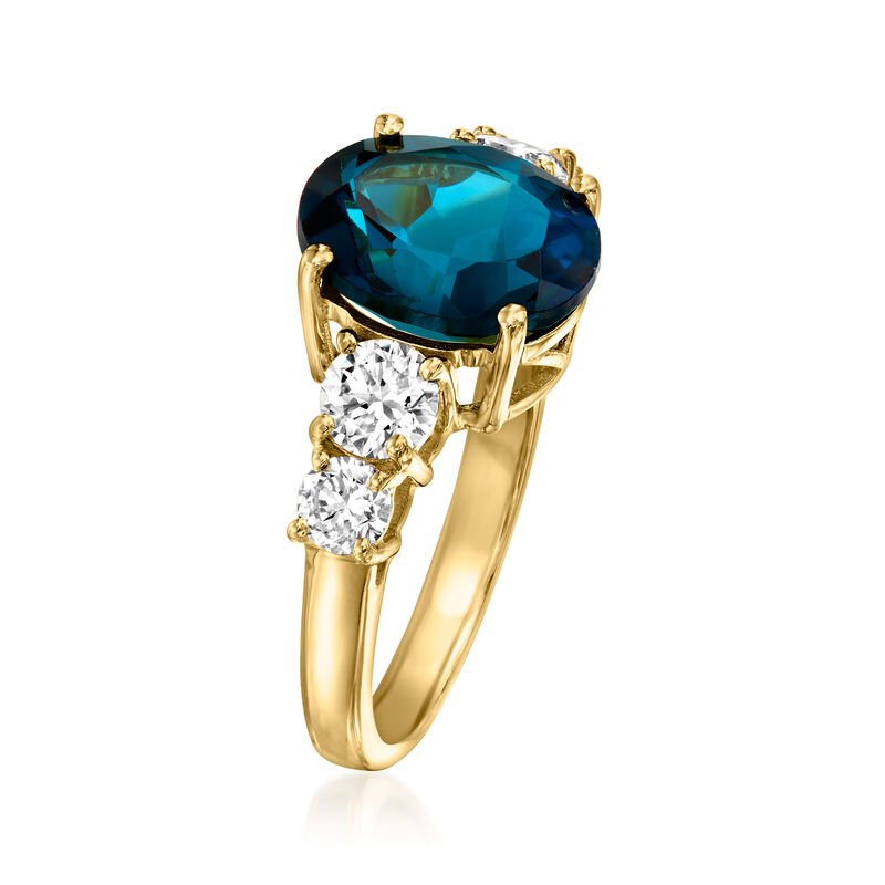 3.80 Carat London Blue Topaz Ring with 1.02 ct. t.w. Lab-Grown Diamonds in 18kt Gold Over Sterling image number 2