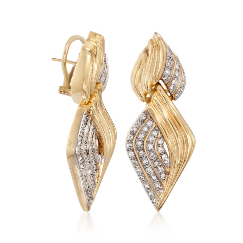 C. 1980 Vintage 1.35 ct. t.w. Diamond Curve Drop Earrings in 14kt Yellow Gold image number 2