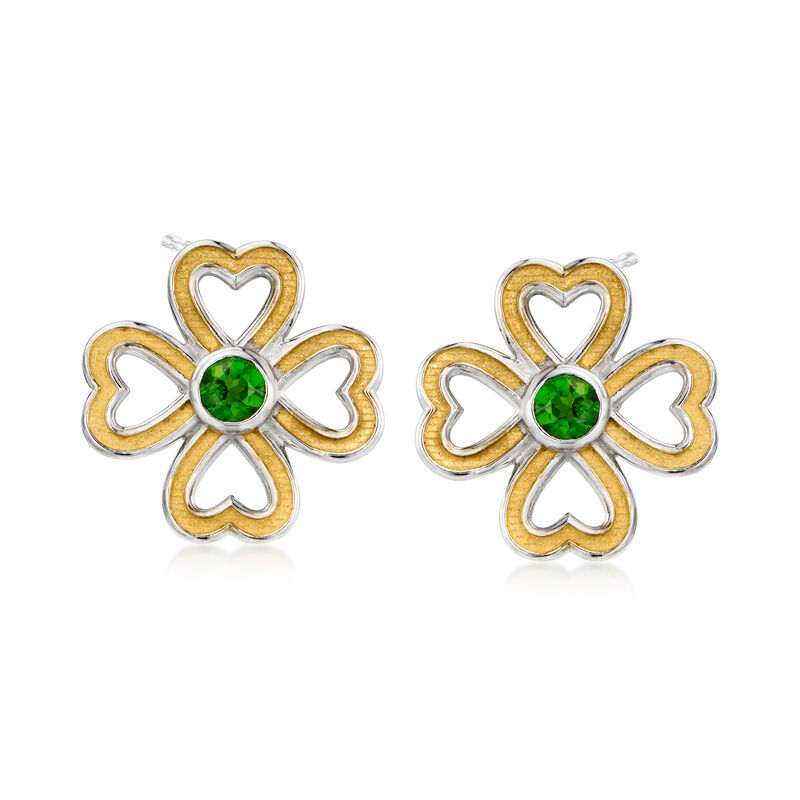 .20 ct. t.w. Chrome Diopside Four-Leaf Clover Earrings in Sterling Silver and 18kt Gold Over Sterling Silver image number 0