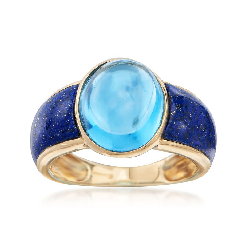 7.75 Carat Blue Topaz and Lapis Ring in 14kt Yellow Gold image number 0