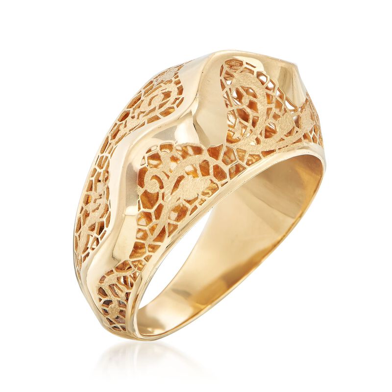 Italian 18kt Yellow Gold Floral Openwork Wave Ring image number 2