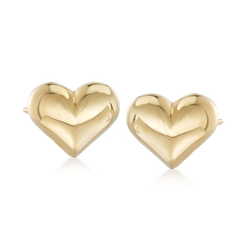 14kt Yellow Gold Puffed Heart Stud Earrings  image number 0
