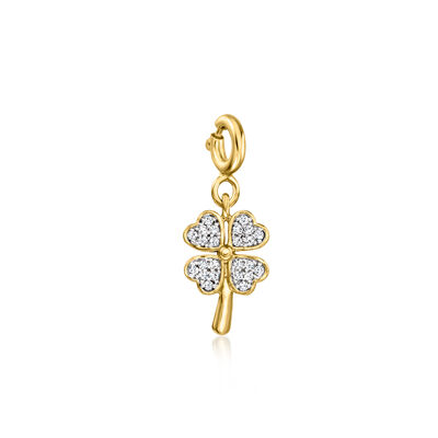 .10 ct. t.w. Diamond Four-Leaf Clover Charm in 18kt Gold Over Sterling