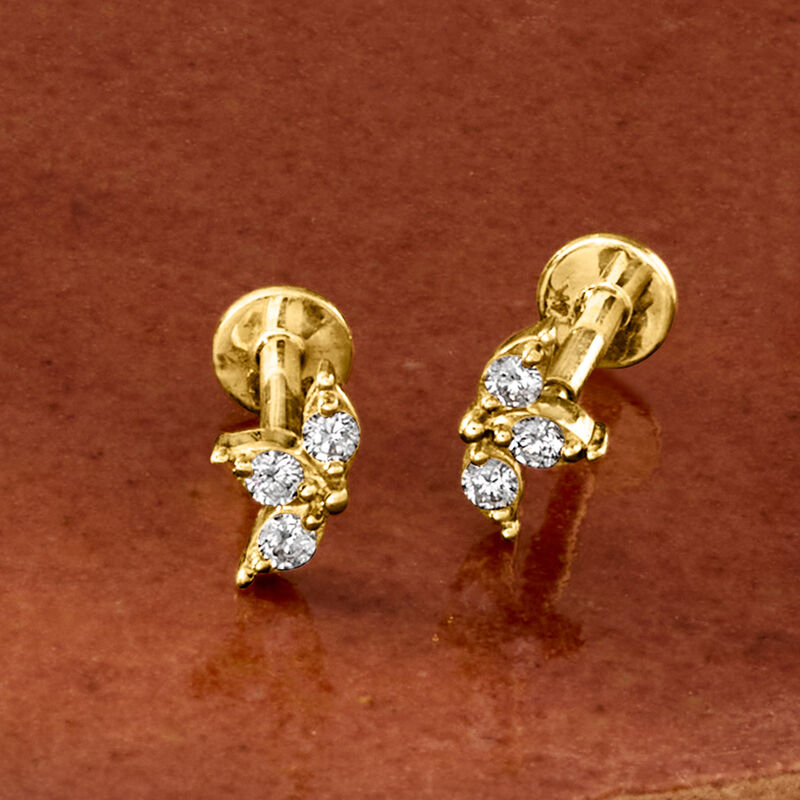 Lab-Grown Diamond Three-Stone Flat-Back Stud Earrings in 14kt Yellow Gold image number 6