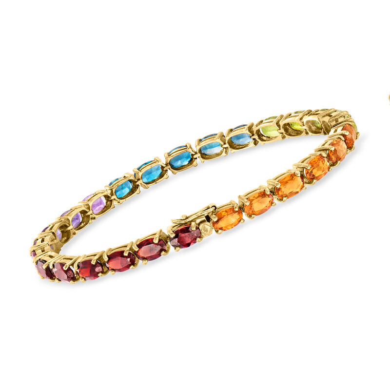 C. 1990 Vintage 12.30 ct. t.w. Multi-Gemstone Bracelet in 14kt Yellow Gold. 7&quot; image number 2