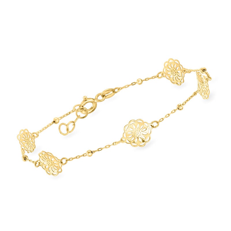 Italian 10kt Yellow Gold Flower Station Bracelet. 6.5&quot; image number 0