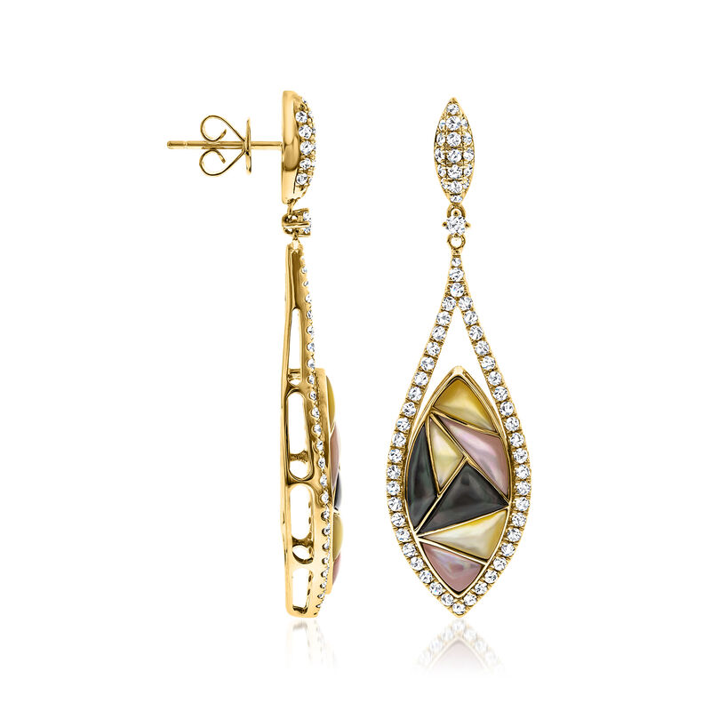 Multicolored Mother-of-Pearl Drop Earrings with 1.47 ct. t.w. Diamonds in 14kt Yellow Gold image number 1