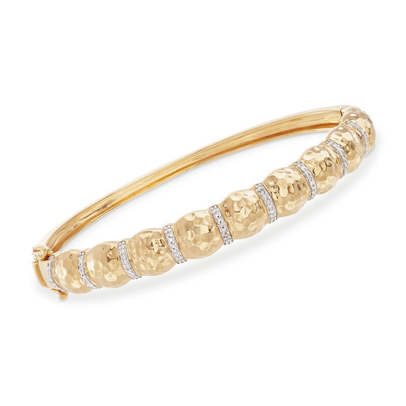 .14 ct. t.w. Diamond Hammered Bangle Bracelet in 18kt Gold Over Sterling image number 0