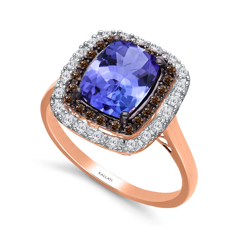 2.00 Carat Tanzanite and .39 ct. t.w. Brown and White Diamond Ring in 14kt Rose Gold image number 3
