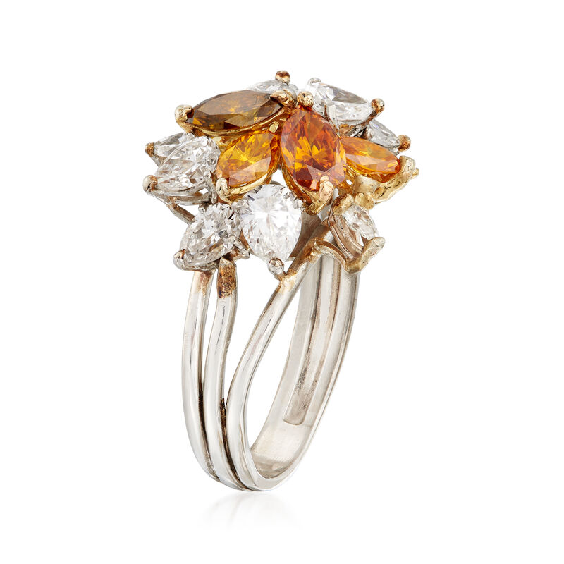 C. 1990 Vintage 4.50 ct. t.w. Multicolored Diamond Cluster Ring in Platinum and 18kt Yellow Gold. Size 8 image number 2