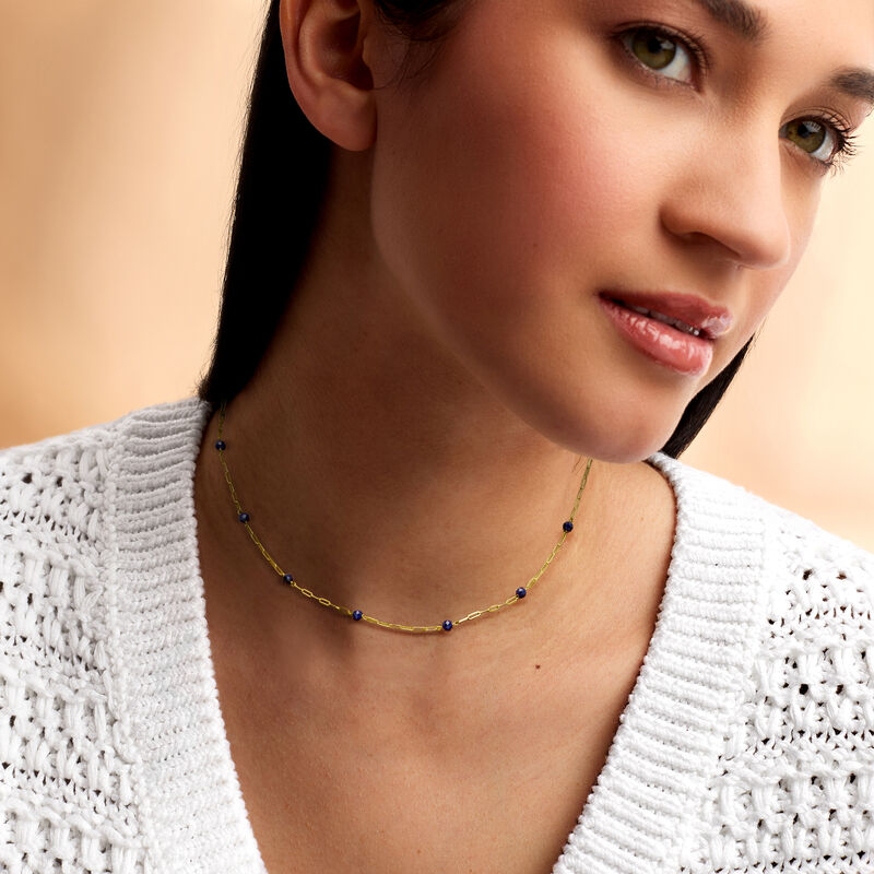 3.50 ct. t.w. Sapphire Bead Station Paper Clip Link Necklace in 14kt Yellow Gold image number 1