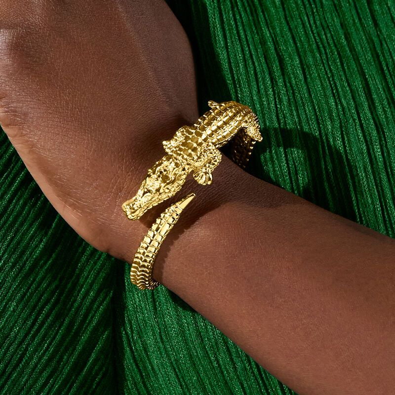 Italian 18kt Yellow Gold Alligator Bangle Bracelet image number 5