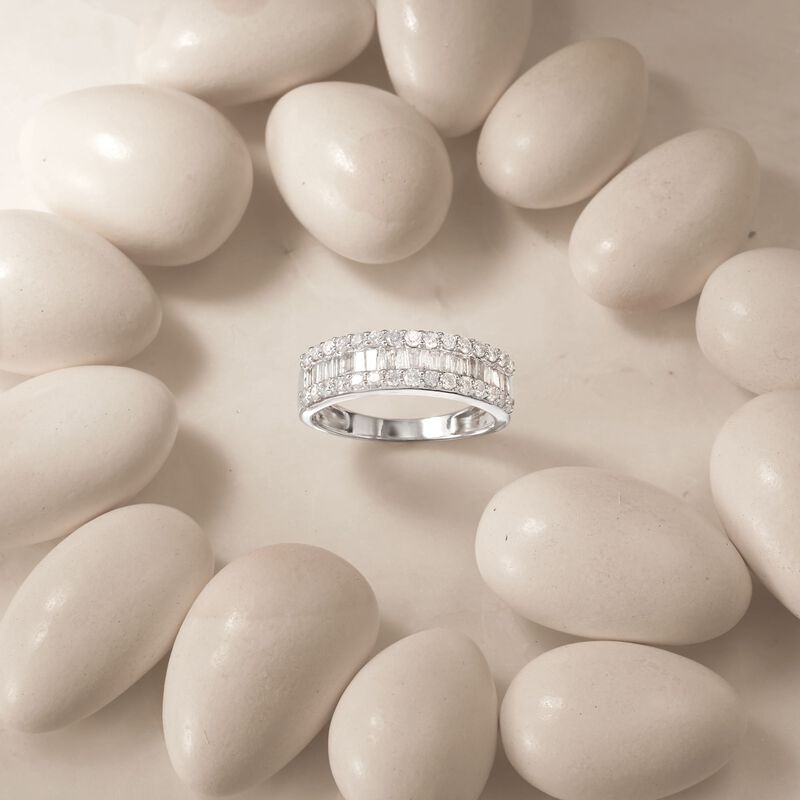 1.00 ct. t.w. Baguette and Round Diamond Three-Row Ring in 14kt White Gold image number 4
