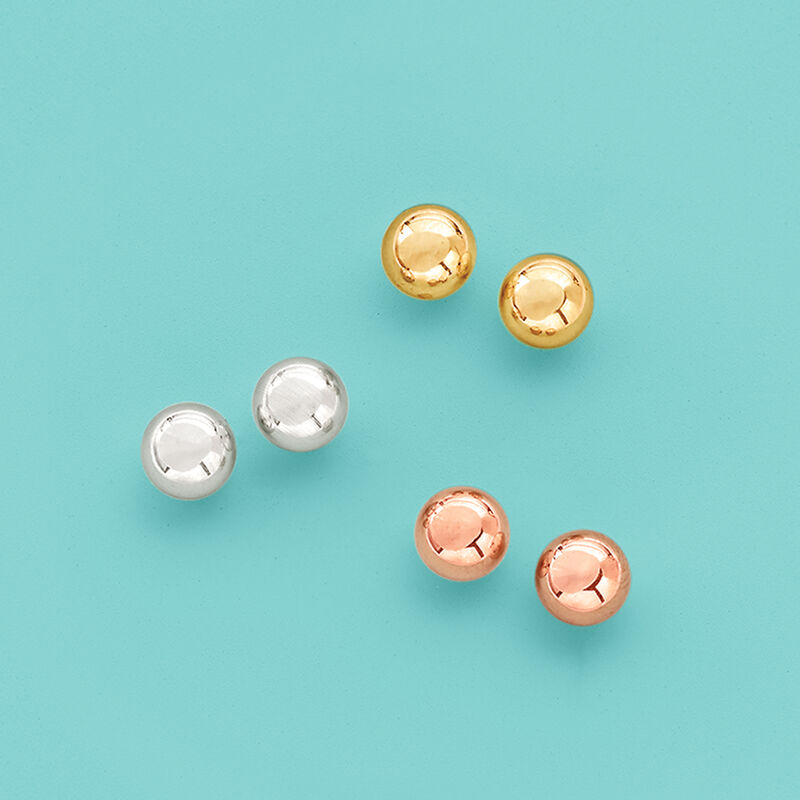 14kt Tri-Colored Gold Jewelry Set: Three Pairs of 6mm Ball Stud Earrings image number 5