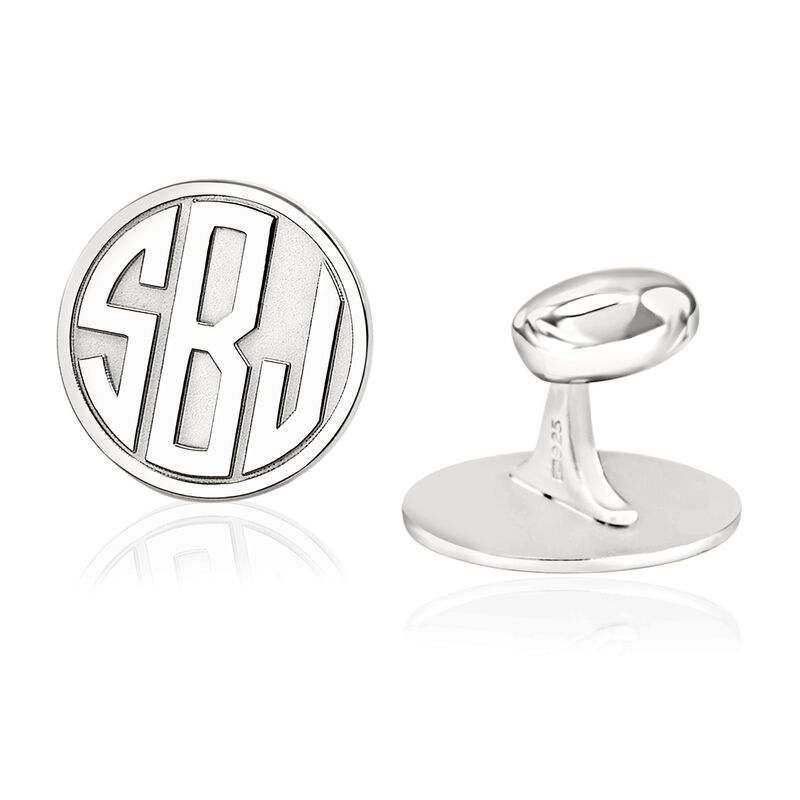 Sterling Silver Personalized Monogram Round Cuff Links image number 0