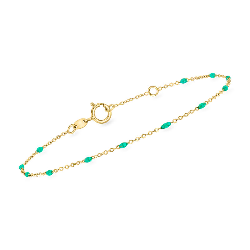 Italian Green Enamel Station Bracelet in 14kt Yellow Gold image number 0