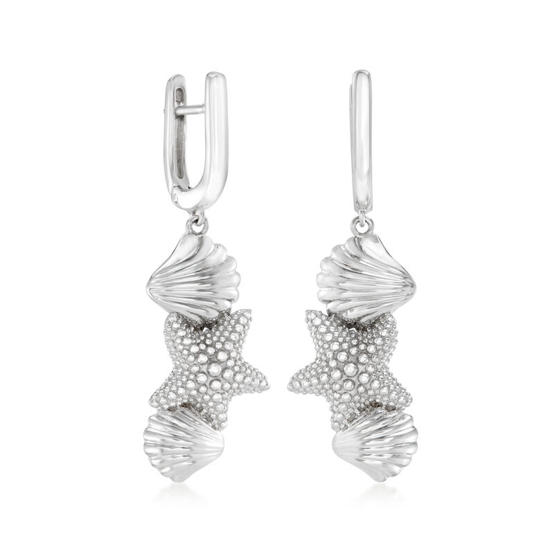 Sterling Silver Seashell and Starfish Drop Earrings  image number 2
