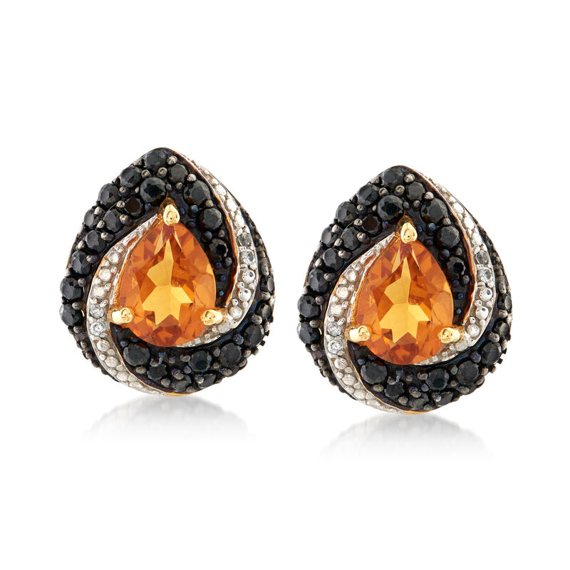 2.10 ct. t.w. Citrine and 1.20 ct. t.w. Black Spinel Earrings with White Zircon Accents in 18kt Yellow Gold Over Sterling Silver image number 0