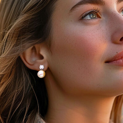 Italian 10.5-11mm Cultured Pearl and 1.50 ct. t.w. CZ Drop Earrings in Sterling Silver