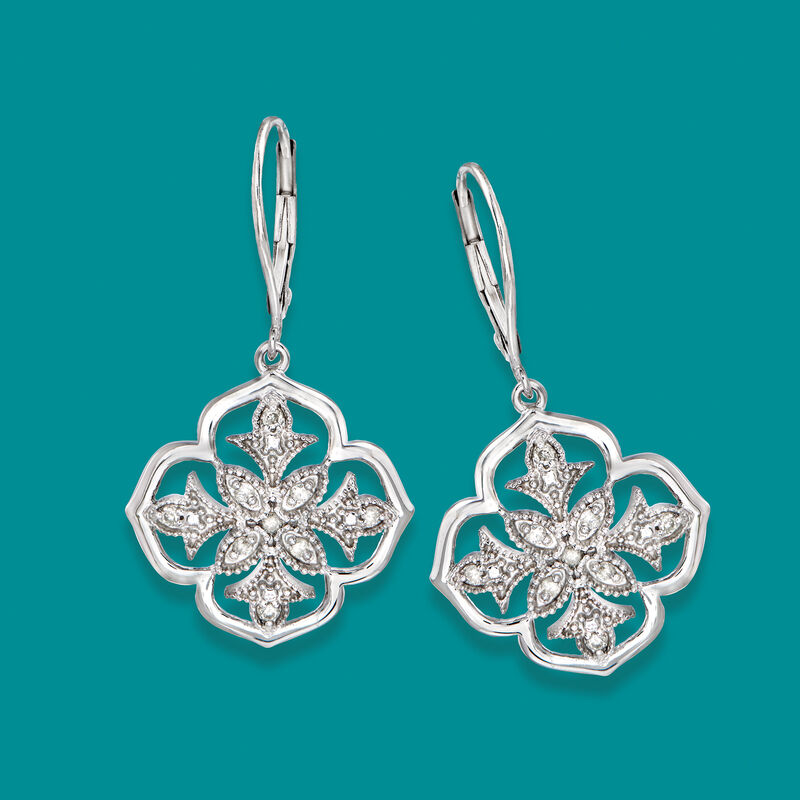 .25 ct. t.w. Diamond Floral Openwork Drop Earrings in Sterling Silver image number 2