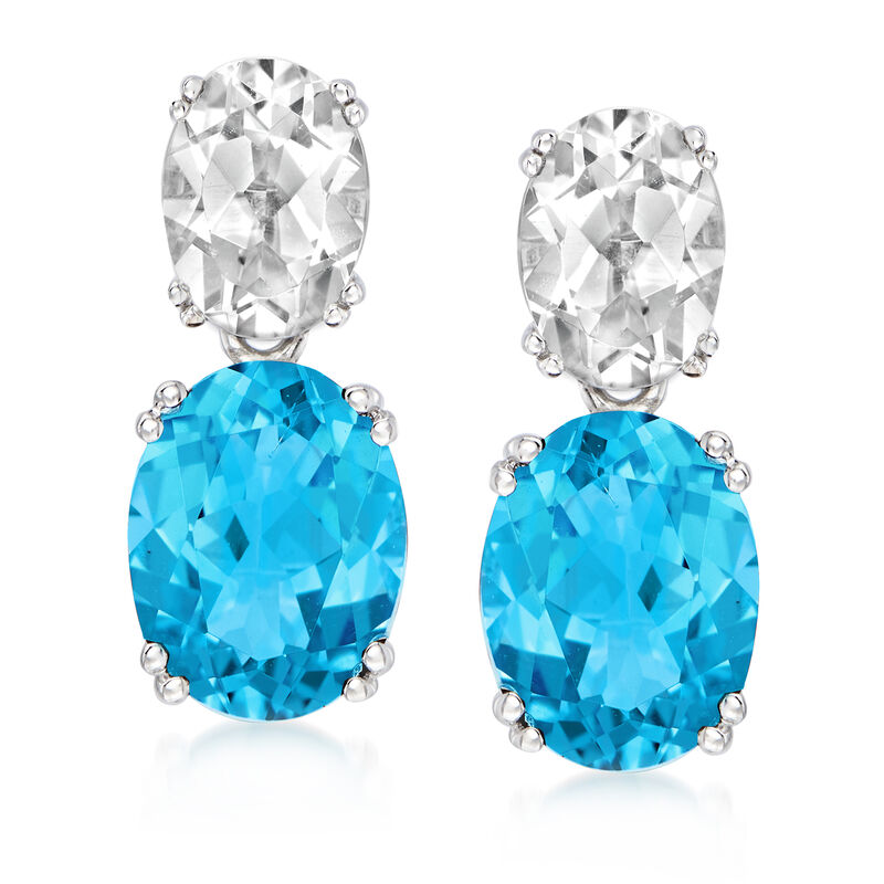 6.80 ct. t.w. Swiss Blue and White Topaz Drop Earrings in Sterling Silver image number 0