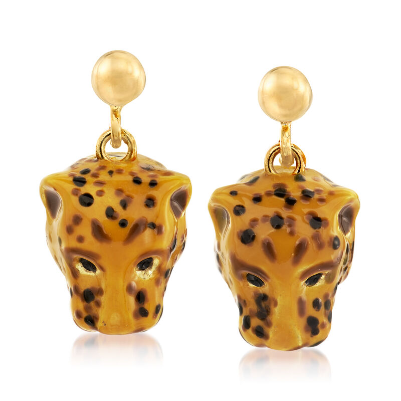 Italian Enamel Cheetah Drop Earrings in 18kt Gold Over Sterling image number 0