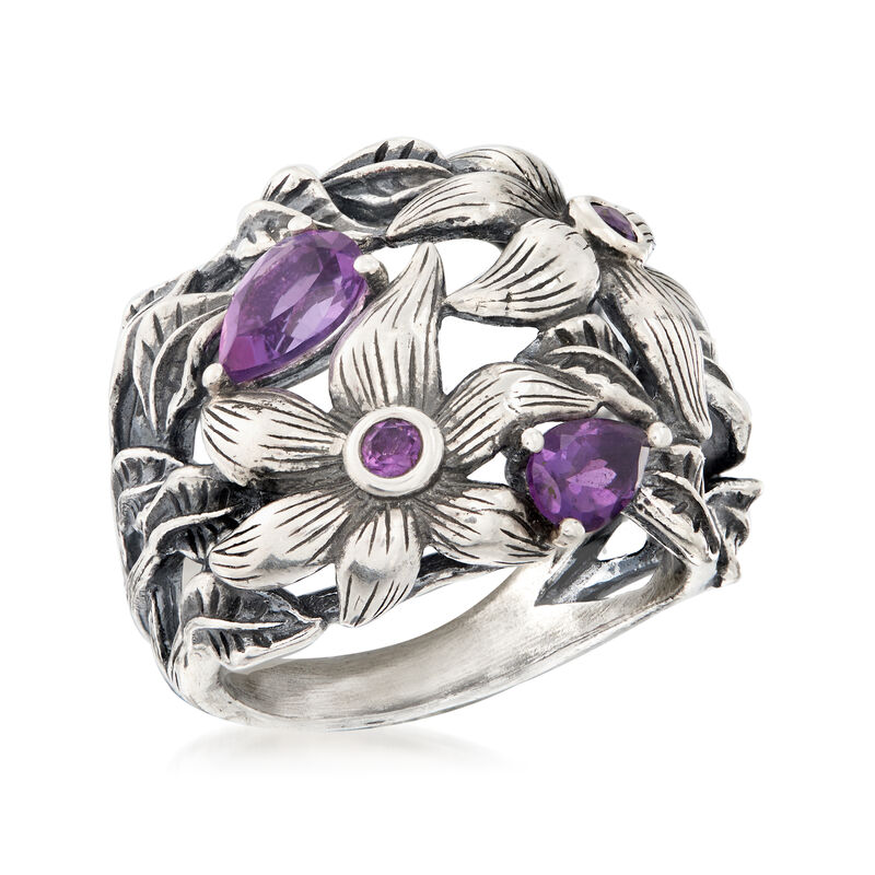 1.50 ct. t.w. Amethyst Openwork Flower Ring in Sterling Silver image number 3