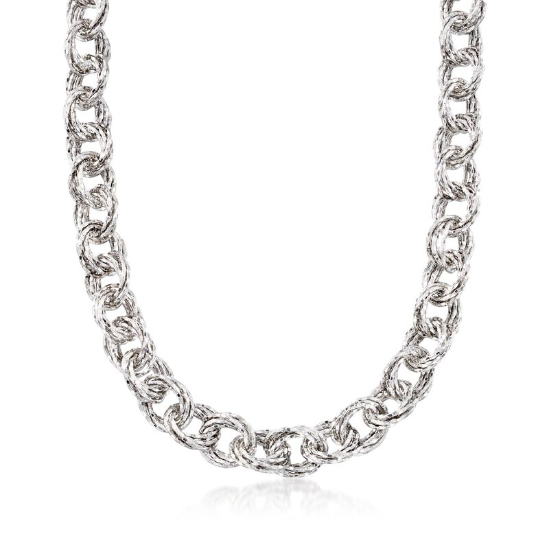Sterling Silver Textured Multi-Circle Link Necklace. 18.5&quot; image number 1