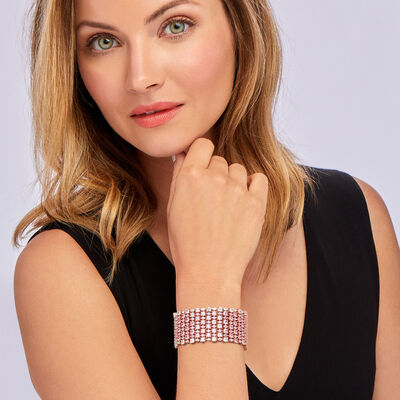 56.20 ct. t.w. Pink and White CZ Wide Bracelet in 18kt Rose Gold Over Sterling
