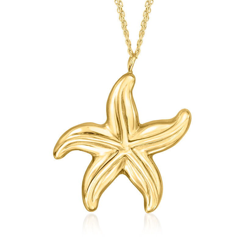 Italian 18kt Gold Over Sterling Multi-Strand Starfish Pendant Necklace. 18&quot; image number 1