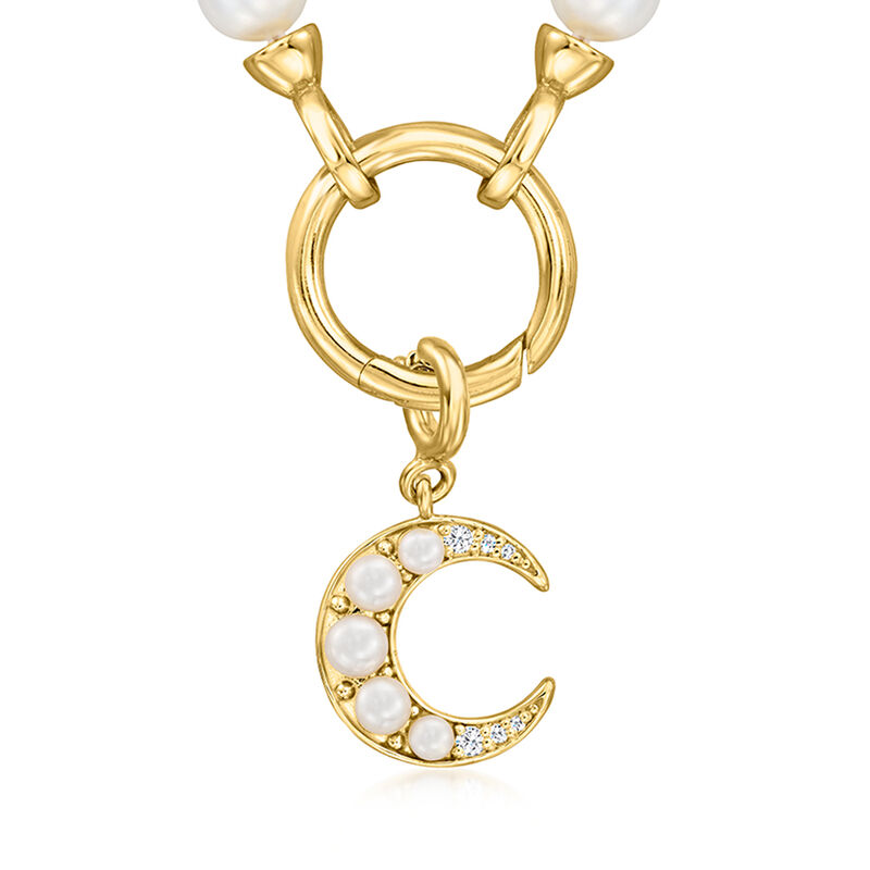 2-3.5mm Cultured Pearl Moon Charm with White Topaz in 18kt Gold Over Sterling image number 3