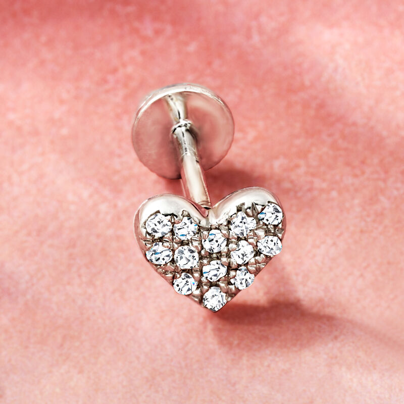 Diamond-Accented Heart Single Flat-Back Stud Earring in Sterling Silver image number 3
