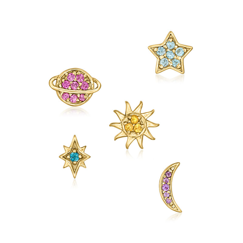 .43 ct. t.w. Multi-Gemstone Celestial Jewelry Set: Five Single Earrings in 18kt Gold Over Sterling  image number 0