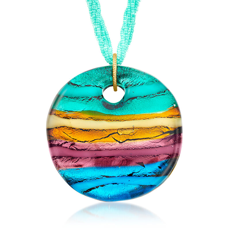 Italian Multicolored Murano Glass Bead Pendant Necklace with 18kt Gold Over Sterling image number 0