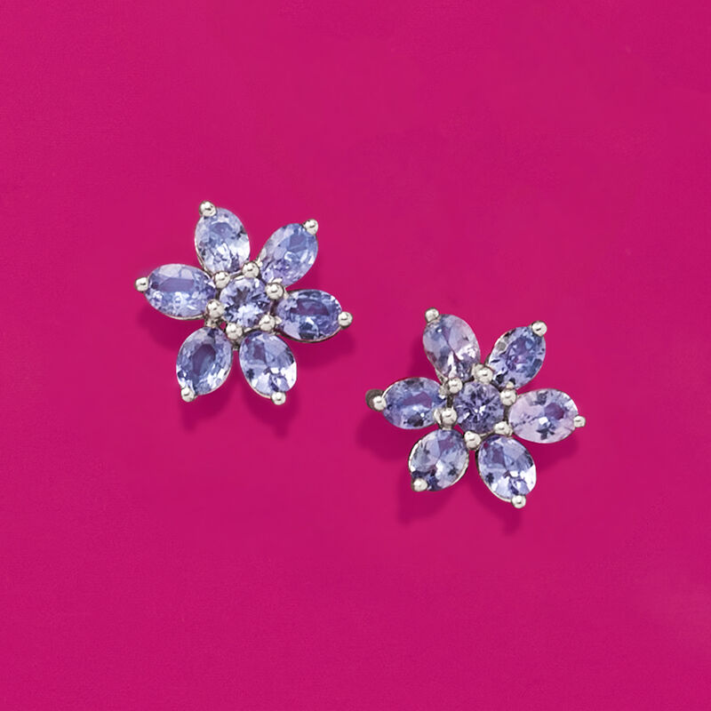 2.10 ct. t.w. Tanzanite Flower Earrings in Sterling Silver  image number 2