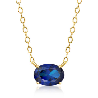 .70 Carat Oval Lab-Grown Sapphire Necklace in 18kt Gold Vermeil