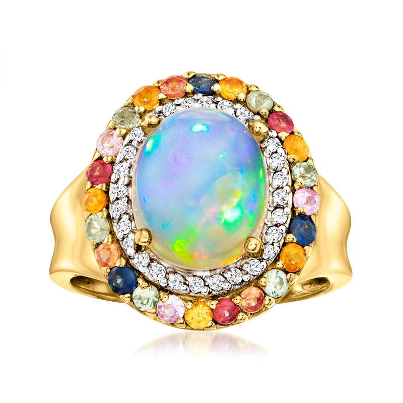 Opal Ring with .80 ct. t.w. Multicolored Sapphires and .20 ct. t.w. White Zircon in 18kt Gold Over Sterling image number 0