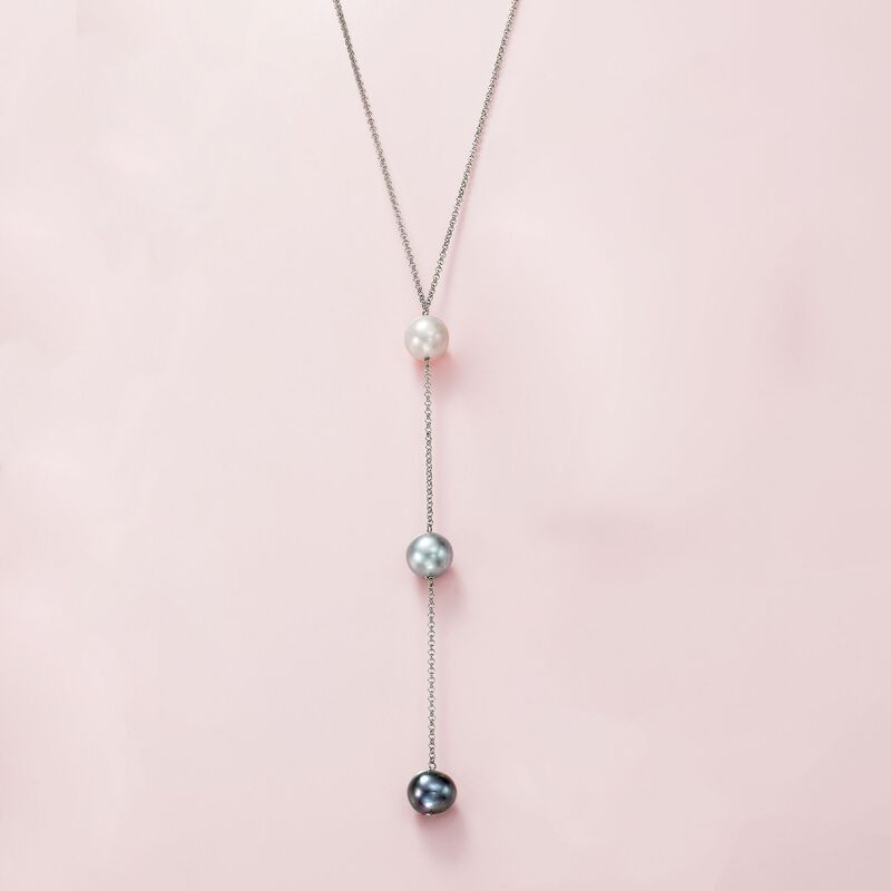 10-11mm Multicolored Cultured Pearl Y-Necklace in Sterling Silver. 18&quot; image number 3