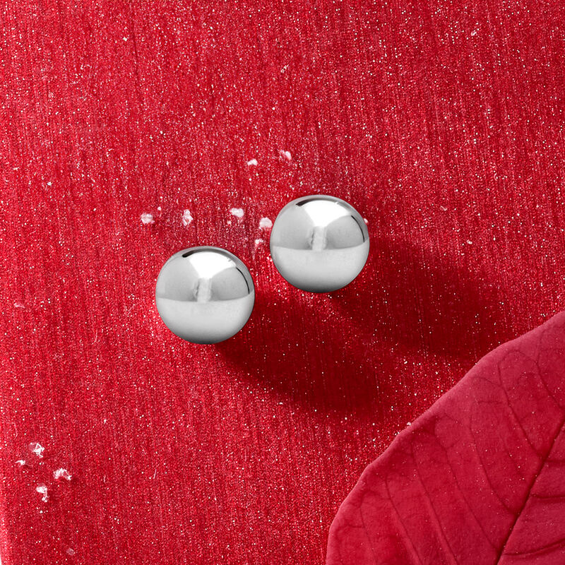 10mm 14kt White Gold Ball Stud Earrings image number 2
