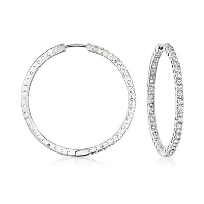 C. 2000 Vintage 1.20 ct. t.w. Diamond Inside-Outside Hoop Earrings in 14kt White Gold
