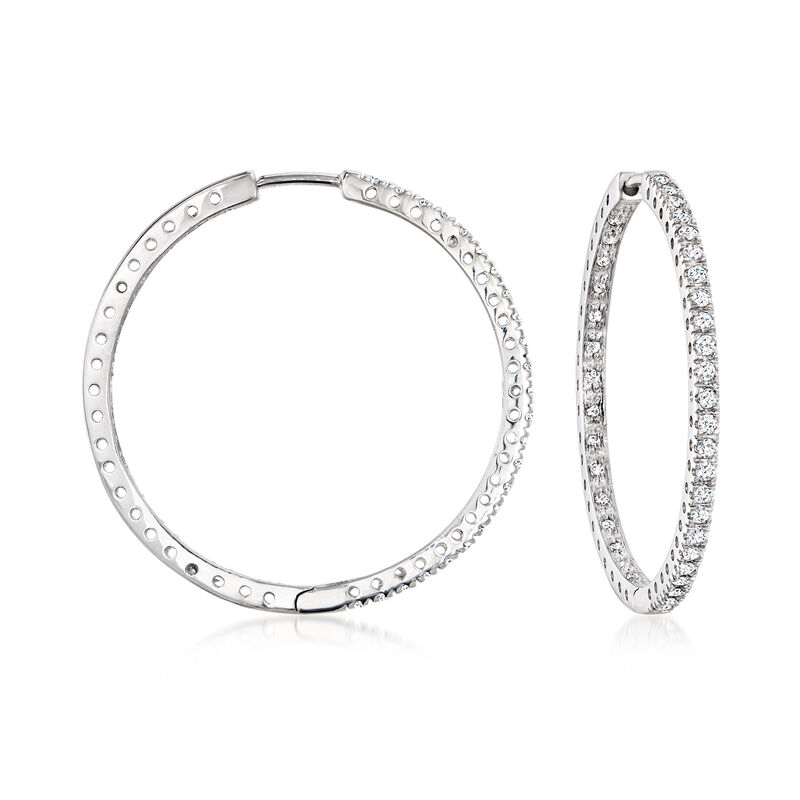 C. 2000 Vintage 1.20 ct. t.w. Diamond Inside-Outside Hoop Earrings in 14kt White Gold. 1 3/8" image number 0