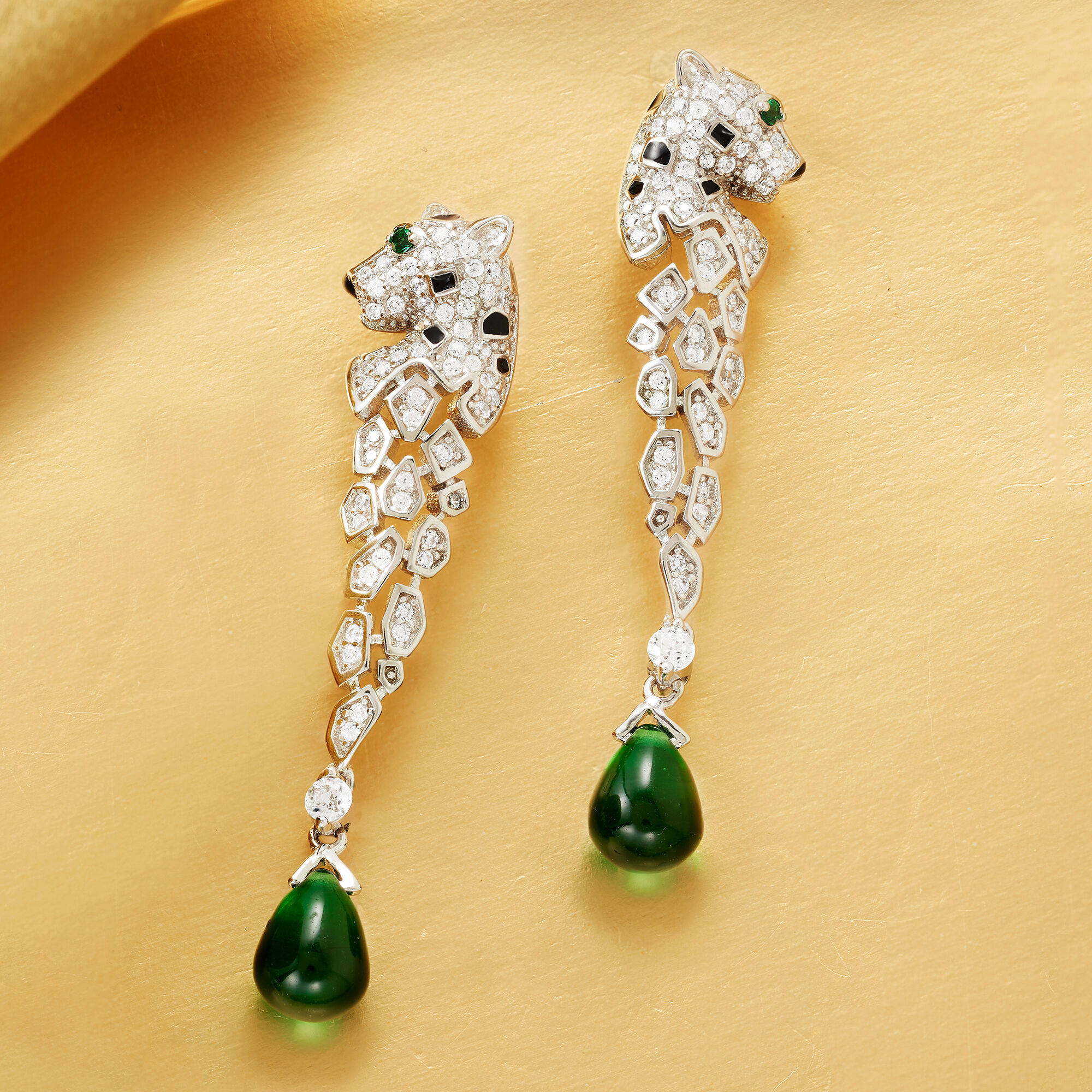 3.70 ct. t.w. Simulated Emerald and .80 ct. t.w. CZ Leopard