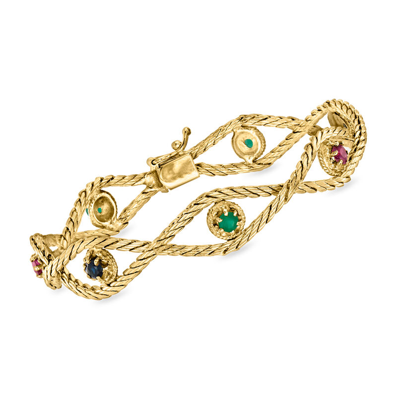 C. 1980 Vintage 1.25 ct. t.w. Multi-Gemstone Twisted Bracelet in 14kt Yellow Gold. 7&quot; image number 0