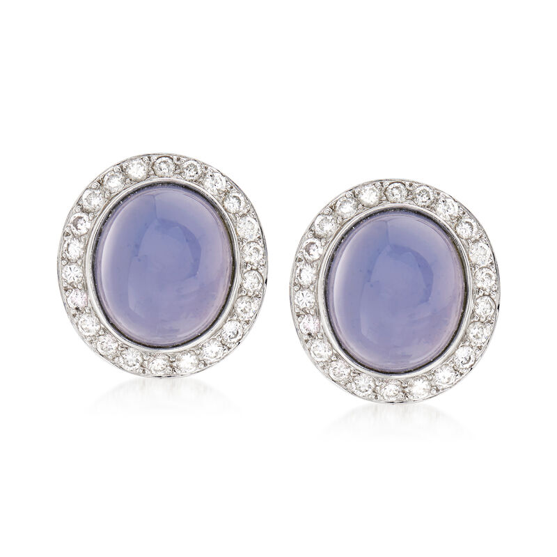 C. 1980 Vintage Chalcedony and 1.35 ct. t.w. Diamond Earrings in 18kt White Gold image number 0