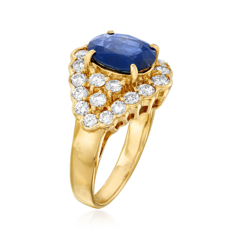 C. 1980 Vintage 2.69 Carat Sapphire and 1.36 ct. t.w. Diamond Ring in 18kt Yellow Gold image number 2