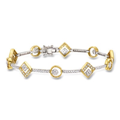 C. 1990 Vintage 1.25 ct. t.w. Diamond Geometric Bracelet in 14kt Two-Tone Gold